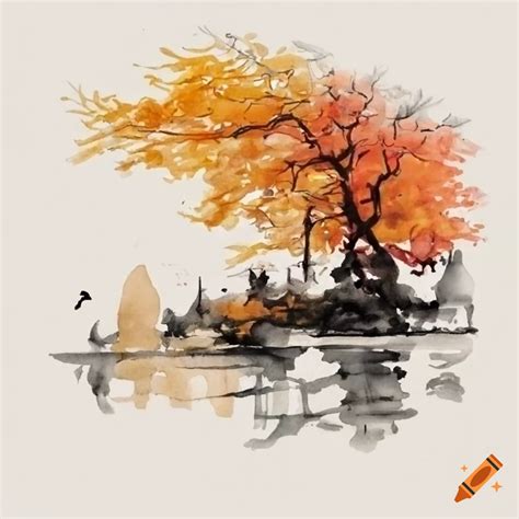 Chinese Ink Painting Of Suzhou Garden In Autumn