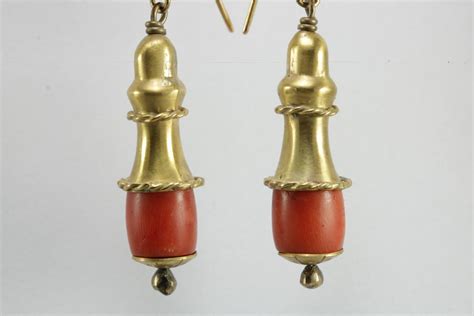 Proantic Boucles D Oreilles Anciennes Or Corail