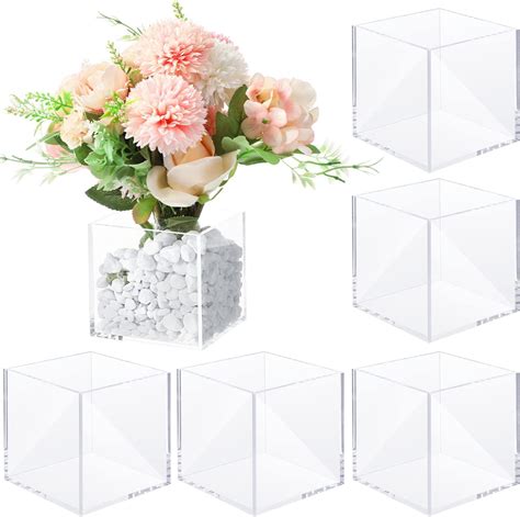 Tioncy 24 Pieces Clear Cube Flower Vase 3 X 3 X 3 Flower Acrylic Vase Square