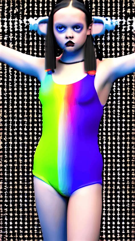 Wednesday Addams In A Rainbow Swimsuit · Creative Fabrica