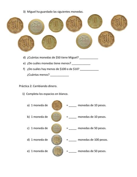 Ejercicio De Conociendo Nuestro Dinero Actividades De Dinero Monedas De 10 Divisiones De Dos