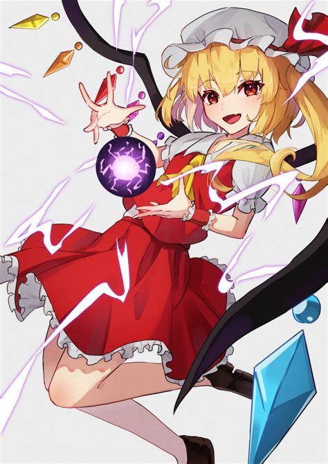 Safebooru 1girl Ascot Blonde Hair Crystal Wings Dress Fang Flandre