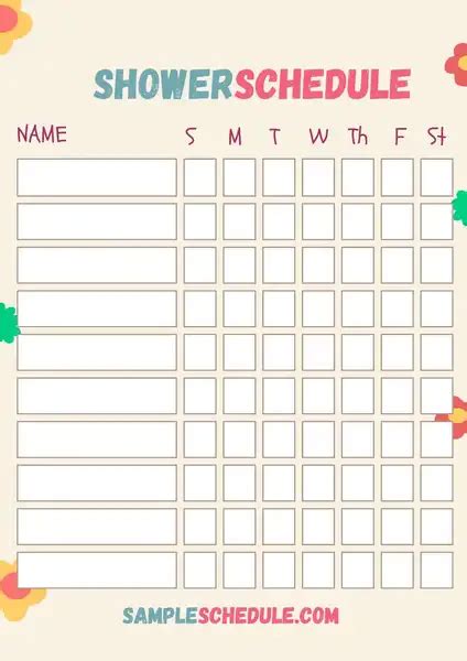 Free Shower Schedule Template For Better Hygiene And Productivity