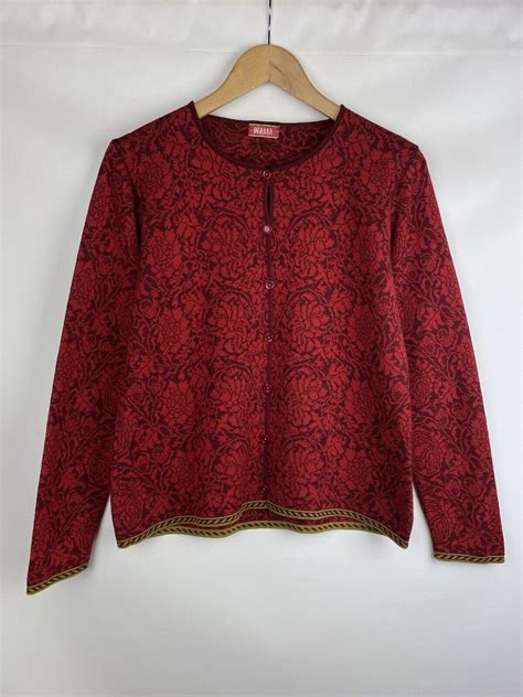 Oleana Ladies Wool Silk Floral Pattern Cardigan Swe Gem