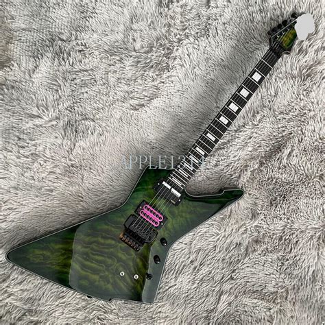 New Green Quilted Maple Top Explorer Electric Guitar Black Fretboard