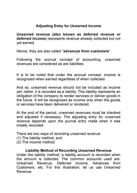 Adjusting Entry For Unearned Income Adjusting Entry For Unearned