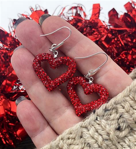 Valentine Gift Heart Earrings Red Earrings Sterling Silver Etsy