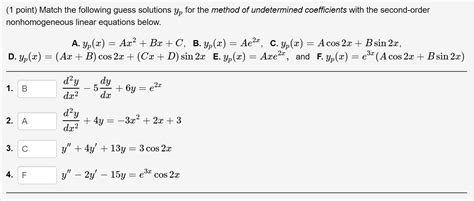 Solved Point Match The Following Guess Solutions Yp For Chegg