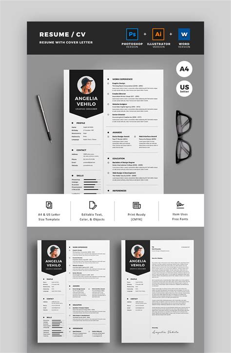 Awesome Illustrator Ai Resume Templates With Creative Cv Designs