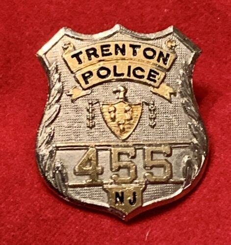 Trenton Police 455 New Jersey Mini Badge Lapel Pin Gold And Silver Tone