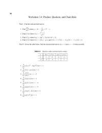 Product Quotient And Chain Rule Worksheet Math Docsity