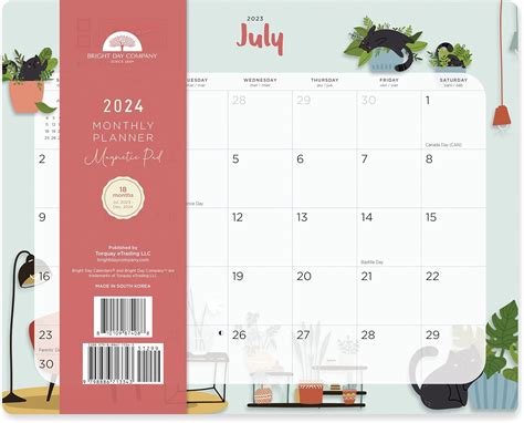 Magnetic Refrigerator Calendar Wall Calendar Pad By Bright Day