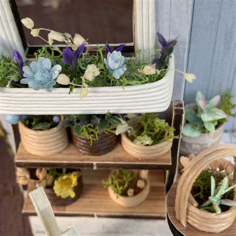 Miniature Garden Diorama Patio in Blue With Flowers, Clay Pot, Watering ...