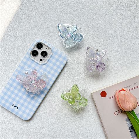 D Love Butterfly Clear Color Phone Grips Griptok Bracket Plain Phone