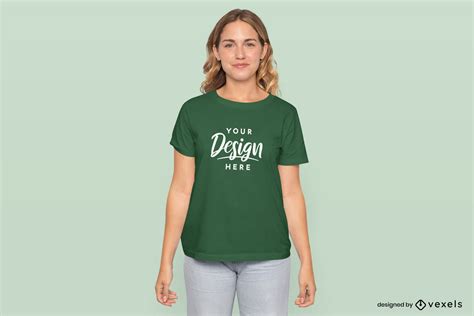 Plantilla Psd Editable De Mujer Rubia En Maqueta De Camiseta