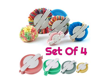 4 Sizes Pom-pom Maker for DIY Pom Poms 4 Pcs Pom-pom Making Kit Full Set of Pompom Makers ...