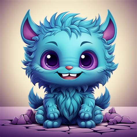 Premium AI Image Cartoon Blue Furry Monster With Big Eyes Sitting On