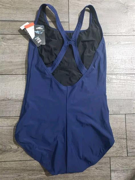 Speedo Sz 14 Womens Swimsuit One Piece Powerflex Ultraback Solid Navy