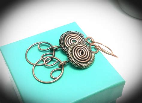 Wire Wrapped Earrings Copper Wire Jewelry Antiqued Copper With Silver