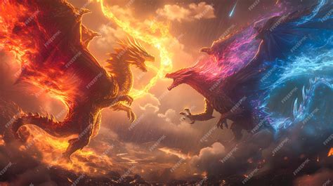 Premium Photo 3d Illustration Dragon Fighting Epic Battle Between