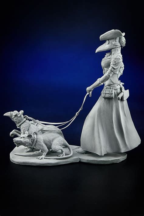 Plague Doctor Fantasy Girl With Rats Miniature Toy 75 Mm Resin Etsy