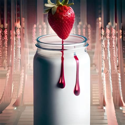 Premium Ai Image Strawberry Juice With Milk And Cup On The Table