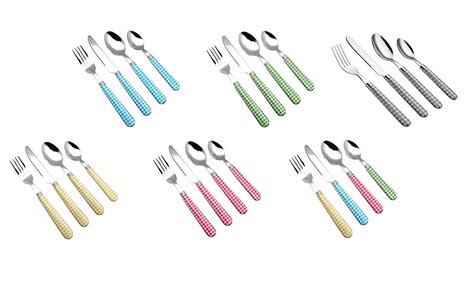 EXZACT Couverts en inox 24 pièces Motif Vichy de Couleur 6 x