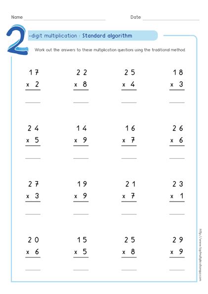 Standard Algorithm Multiplication Pdf Worksheets And Examples