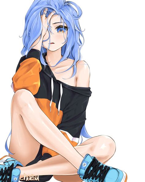 Rule 34 1girls Black Clothing Blue Eyes Blue Hair Chaesu Female