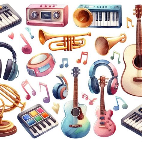 Watercolor Music Clip Arts Set Premium Ai Generated Image