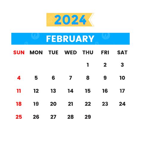 Calendário Mensal De Fevereiro De 2024 Vetor Png 2024 Calendário