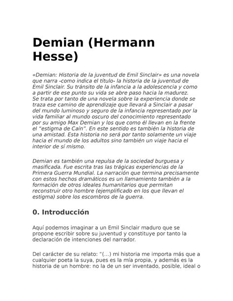 Demian Libro Para Fines Educativos Demian Hermann Hesse Demian