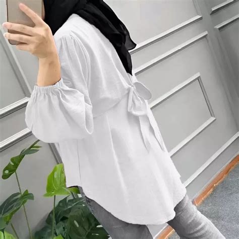 Jual Vivian Blouse Polo Linen Tali Pita Shopee Indonesia