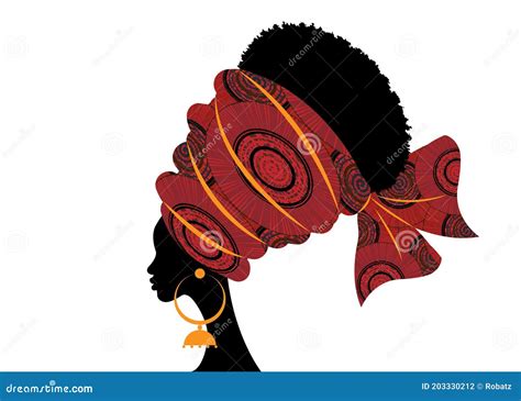 Portrait Beautiful African Woman In Traditional Turban Handmade Tribal