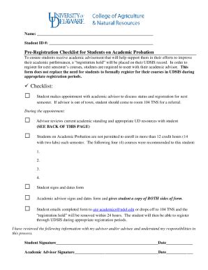 Fillable Online Academic Probation ChecklistReadiness And Success