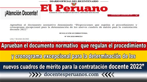 Aprueban El Documento Normativo Que Regulan El Procedimiento Y