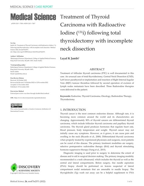 PDF Treatment Of Thyroid Carcinoma With Radioactive Iodine 131i