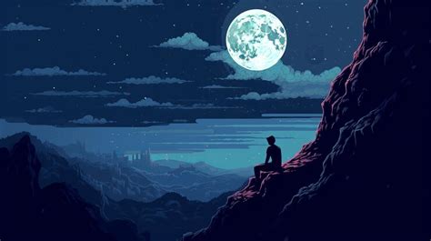 Premium Ai Image Moonlit Meditation On A Cliff In Pixel Art Style