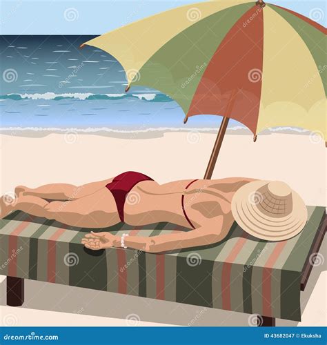 Woman Sunbathes On The Beach Stock Vector Illustration Of Rest Body