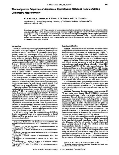 Pdf Thermodynamic Properties Of Aqueous Alpha Chymotrypsin Solution