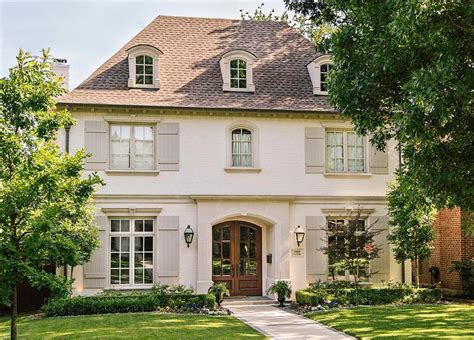 French Home With Gray Shutters Transitional Home Exterior