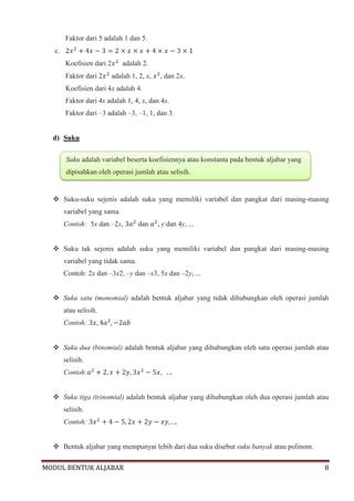 Modul Mengenal Bentuk Aljabar Pdf