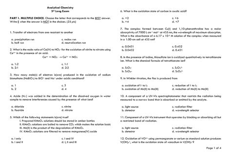 Solution Analytical Chemistry Sample Exam Studypool