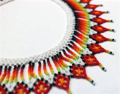 Small Okama Necklace White Red Handmade Indigenous Rainbow Beaded