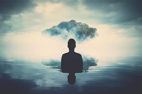 Premium Ai Image A Person Floating In Water With A Tree In The Background