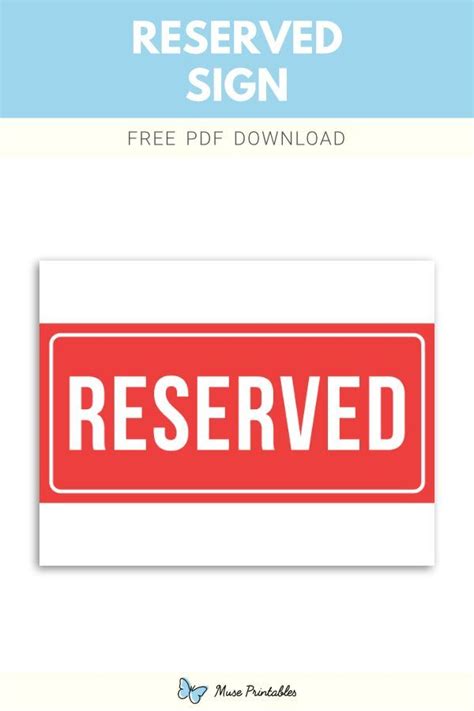 Printable Reserved Sign Template