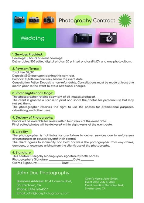 Free Photography Contract Template For Google Docs