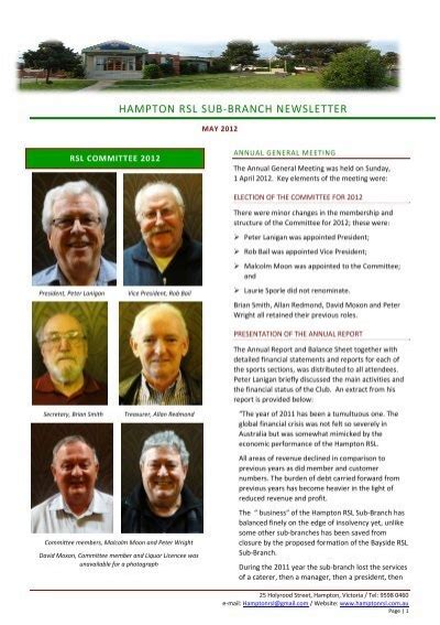Hampton Rsl Sub Branch Newsletter