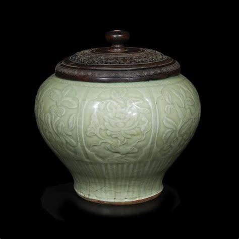 A Chinese Carved Longquan Celadon Jar Early Ming Dynasty