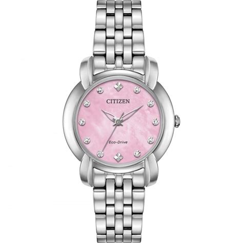 Citizen Ladies Jolie Round Dial Set Pink Mother Of Pearl Dial Stainless Steel Bracelet Watch